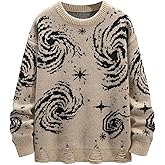 BEAUDRM Men's Graphic Grunge Sweater Goth Punk Ripped Baggy Sweater Oversized Winter Unisex Sweaters Halloween Outfits