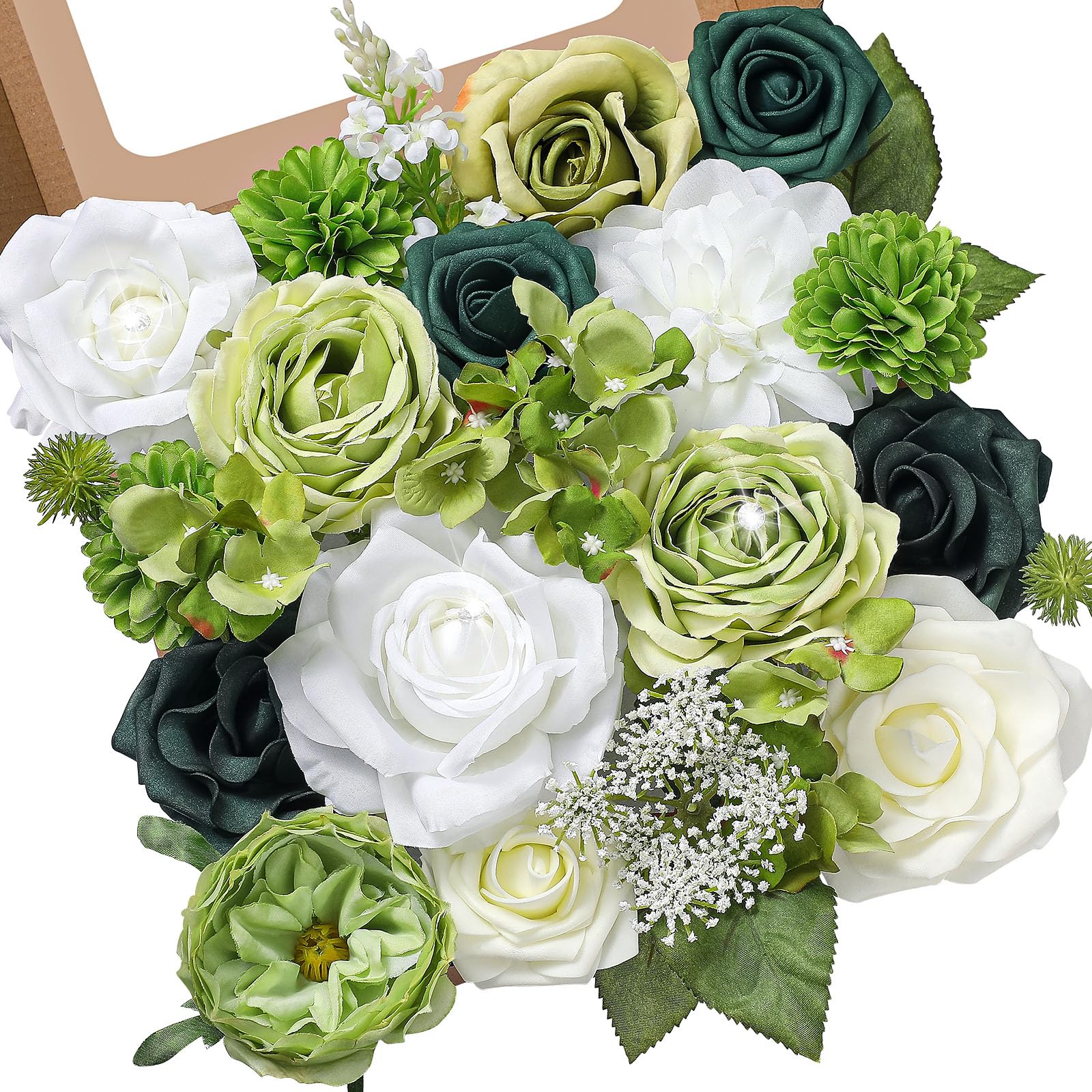 Serwalin Artificial Flowers Fake Silk Flowers Cake Flower White Green Flower for DIY Wedding Bouquets Centerpieces Baby Shower Party Home Decorations