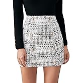 SweatyRocks Women's Elegant High Waist A-line Plaid Tweed Mini Skirt