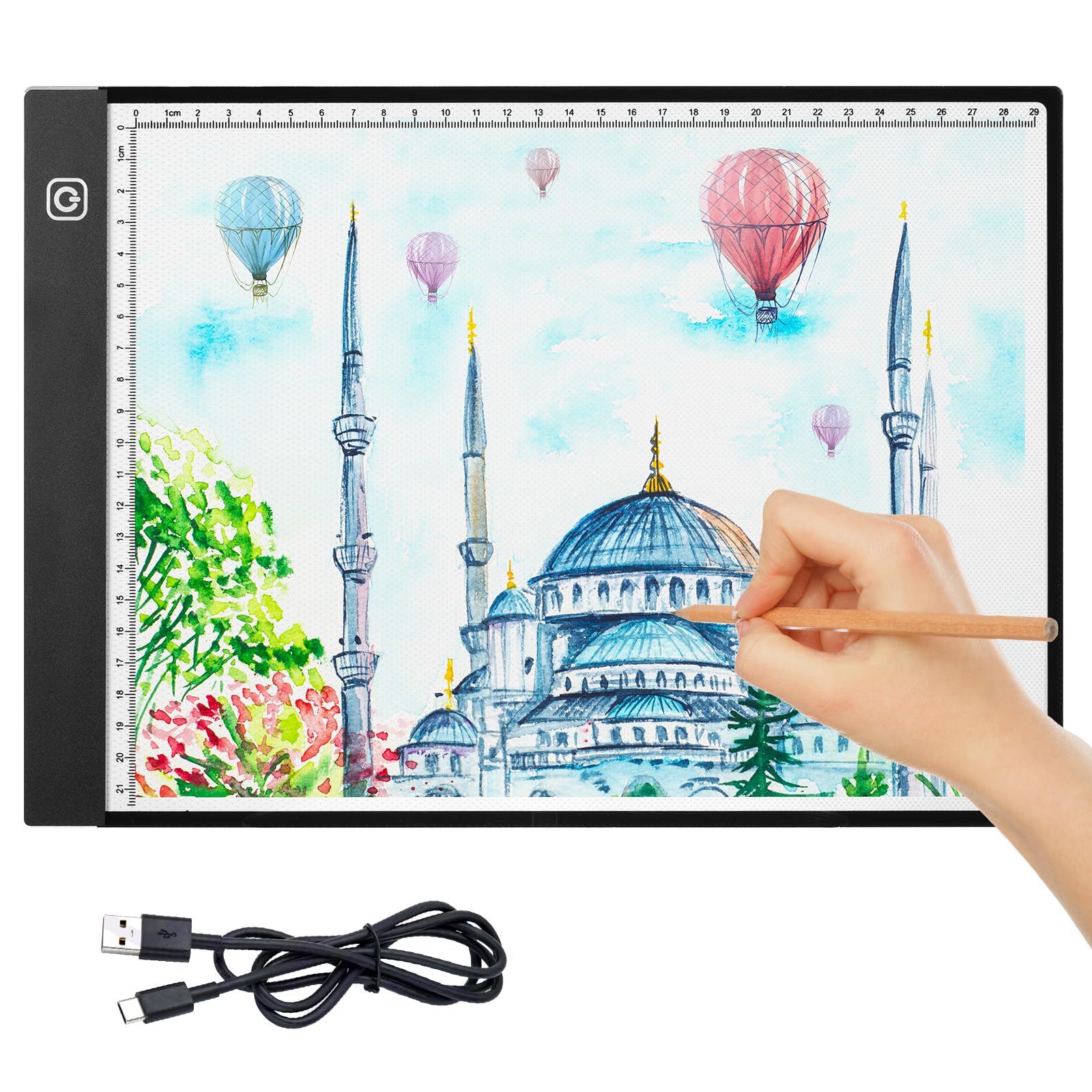 AUAUY A4 LED Light Pad for Diamond Painting, 3 Levels Adjustable Brightness Light Box Drawing Board, Diamond Drawing Art Light Board,Stepless Dimmable Brightness Tracing Light Pad, USB Powered