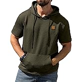Aiyino Men's Hoodies Pullover Casual Short Sleeve Drawstring Waffle Knit Hooded Sweatshirt with Kanga Pocket