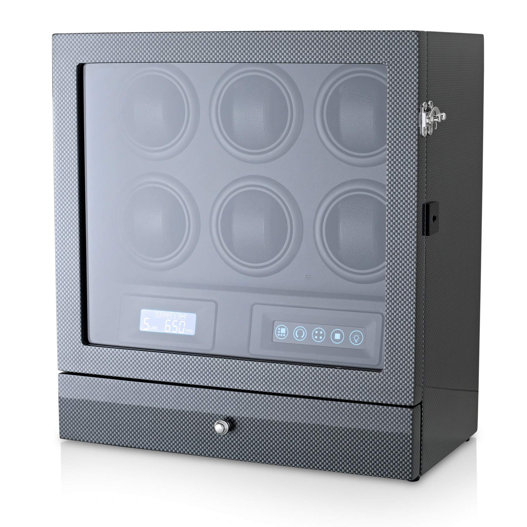 Watch Winder for 6 Watches with 2 Watches Storage Drawer, LED Backlight, LCD Display and Remote Control