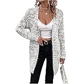 WDIRARA Women's Open Front Cardigan Sweaters Long Sleeve Knit Outerwear with Pockets