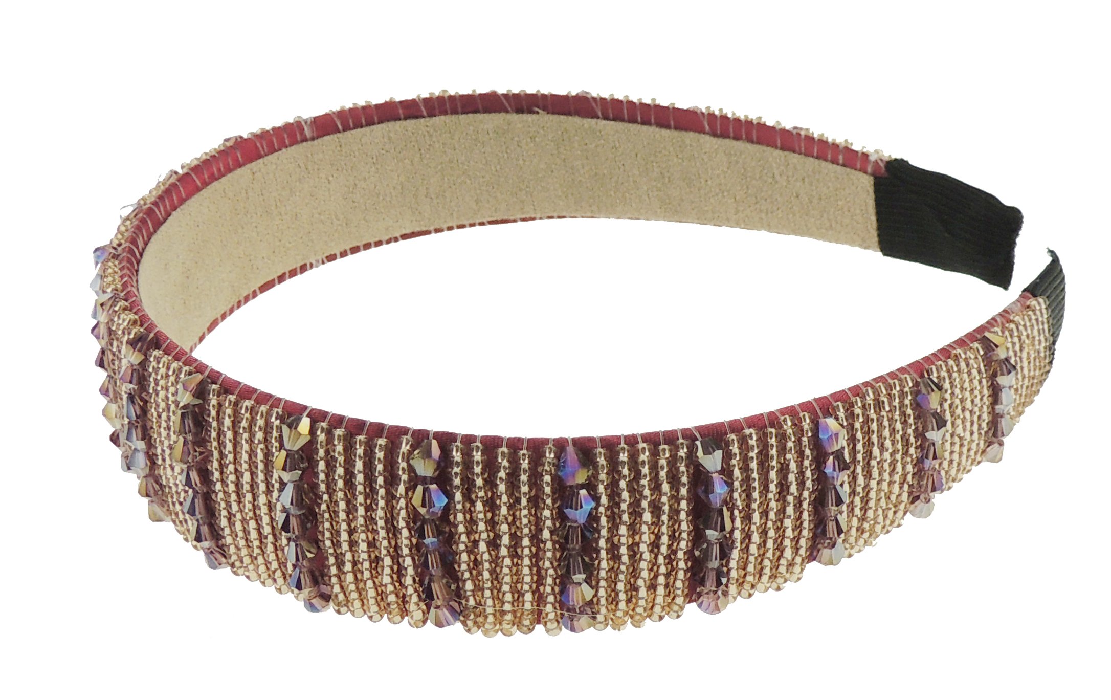 Womens Sparkly Beaded Jeweled Embellished Crystal Birthday Party Wedding Bridal Special Occasion Hair Accessories 2.5cm Short Long Hair Headband Alice Band Hairband (Purple Gold, One Size)