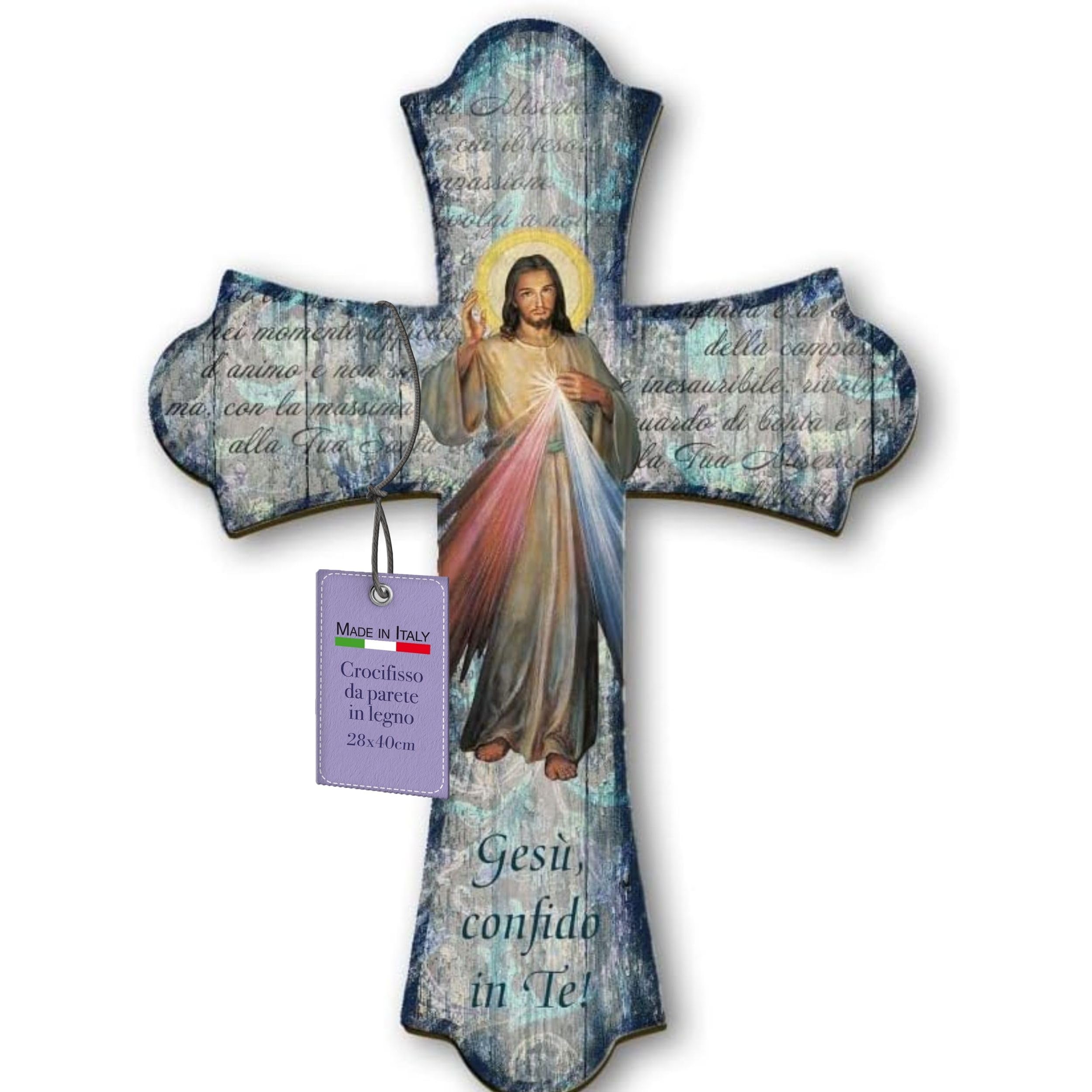 F.LLI BONELLA FRATELLI BONELLA - Poplar Wood Wall Crucifix Depicting Merciful Jesus - Vintage Crucifix 28x40 cm - Wooden Crucifix 100% Made in Italy