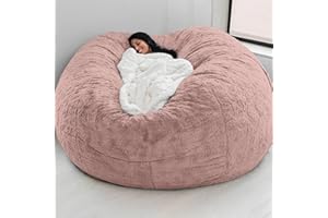 DSTXIZZ Giant Bean Bag Chair Cover(No Filler),Oversized Round Soft Fluffy PV Velvet Washable Lazy Sofa Bean Bag Bed Cover for Adults, Living Room Bedroom Furniture Outside Cover (Light Pink, 5FT)