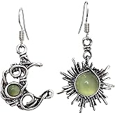 ANDPAI Unique Chic Abstract Hollow Black Vintage Silver Asymmetry Moon Star Sun Dangle Drop Earrings Black Moonstone Moon Hypoallergenic Earrings for Women Statement Jewelry Gifts