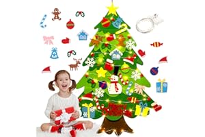 OUTGEEK Felt Christmas Tree 3.2ft DIY Wall Hanging Xmas Tree with 32 pcs Ornaments and 50 LEDs String Lights Christmas Decoration for Children2
