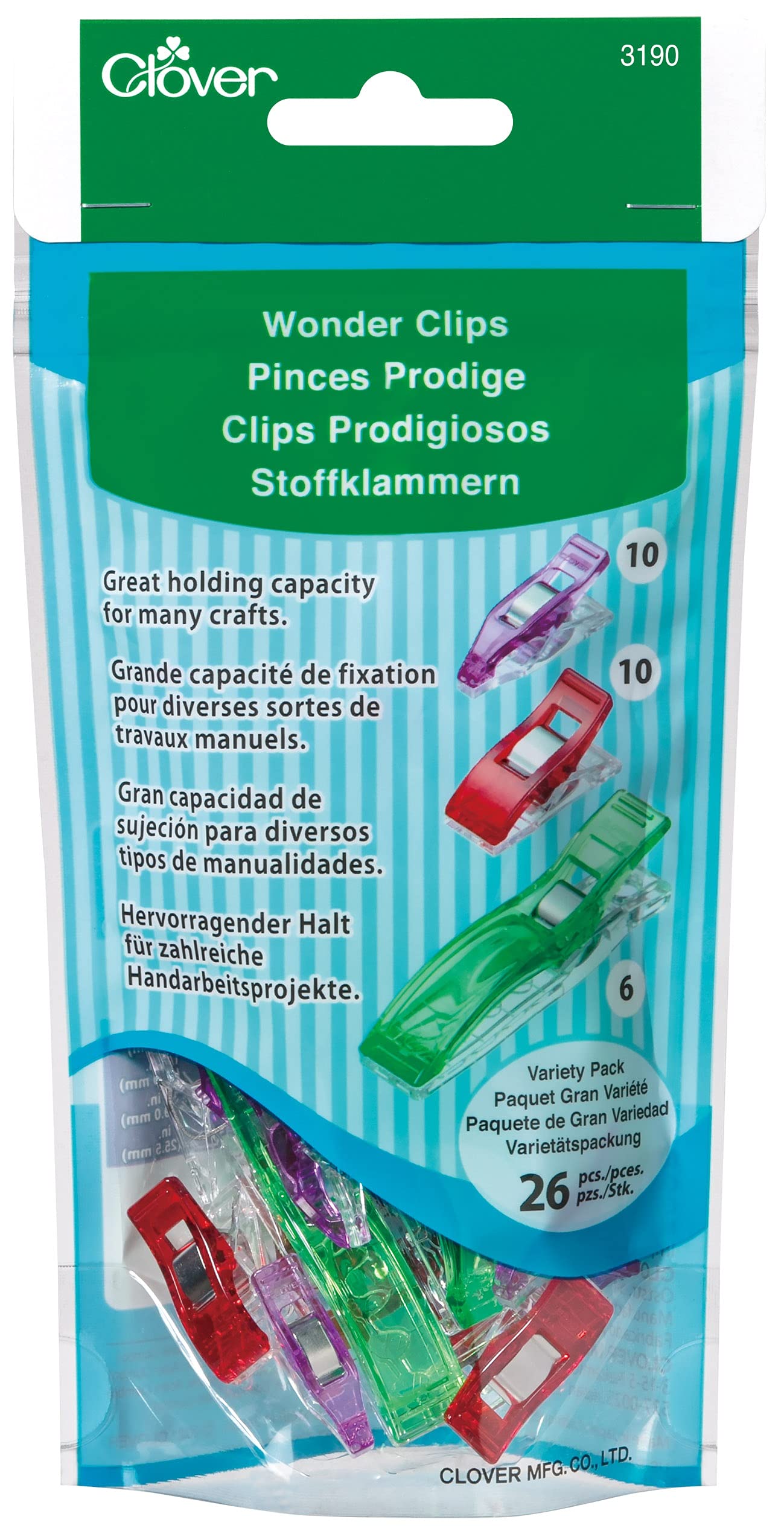 Wonder Clips Assorted Pack, 26 Pieces, Green, Red and Purple