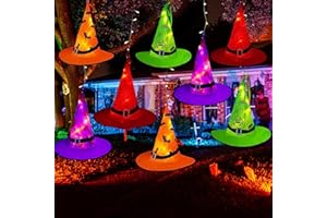XTF2015 Halloween Witch Hat Lights Decorations Outdoor, Upgraded 8pcs Hanging Glowing Witch String Lights with 8 Modes, 44FT 104LED Waterproof Halloween Light for Outdoor, Garden, Trees, Party Decor