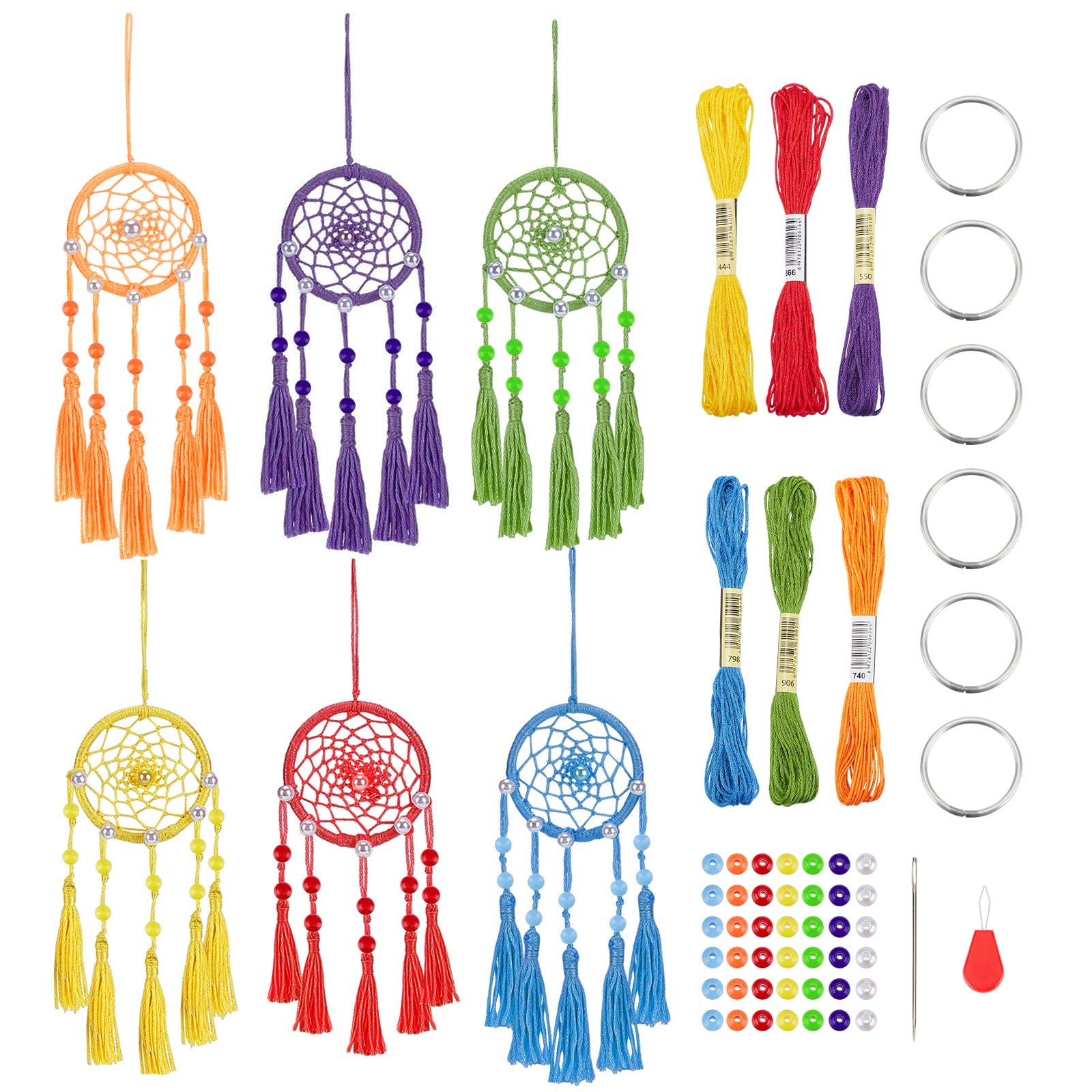 INFUNLY 6 Set Mini Dream Catcher Kit DIY Dream Catcher Making Kit Rainbow Color Handmade Small Dream Catcher for Bag Pendant Car Interior Backpack Charm — image 1