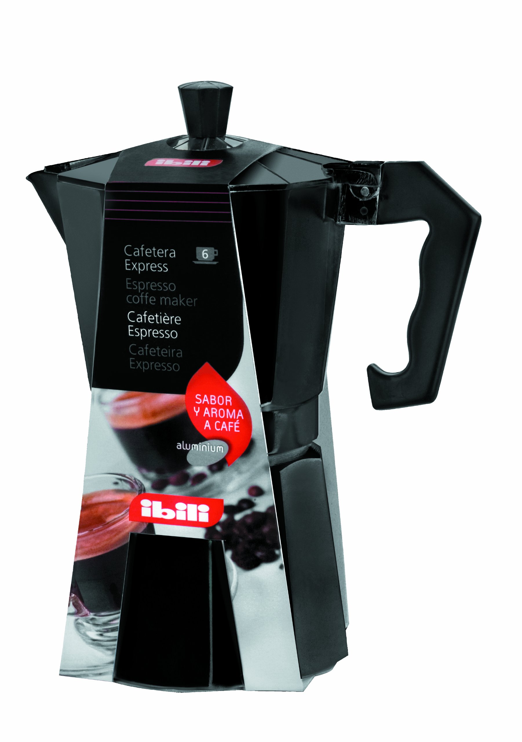 IBILI Bahia Espresso Moka Pot, Black, 6 Cups, 300 ml, Aluminium
