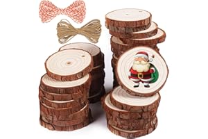 5ARTH Natural Wood Slices - 37 Pcs 2.0-2.4 inches Craft Unfinished Wood kit Predrilled with Hole Wooden Circles for Arts Wood Slices Christmas Ornaments DIY Crafts