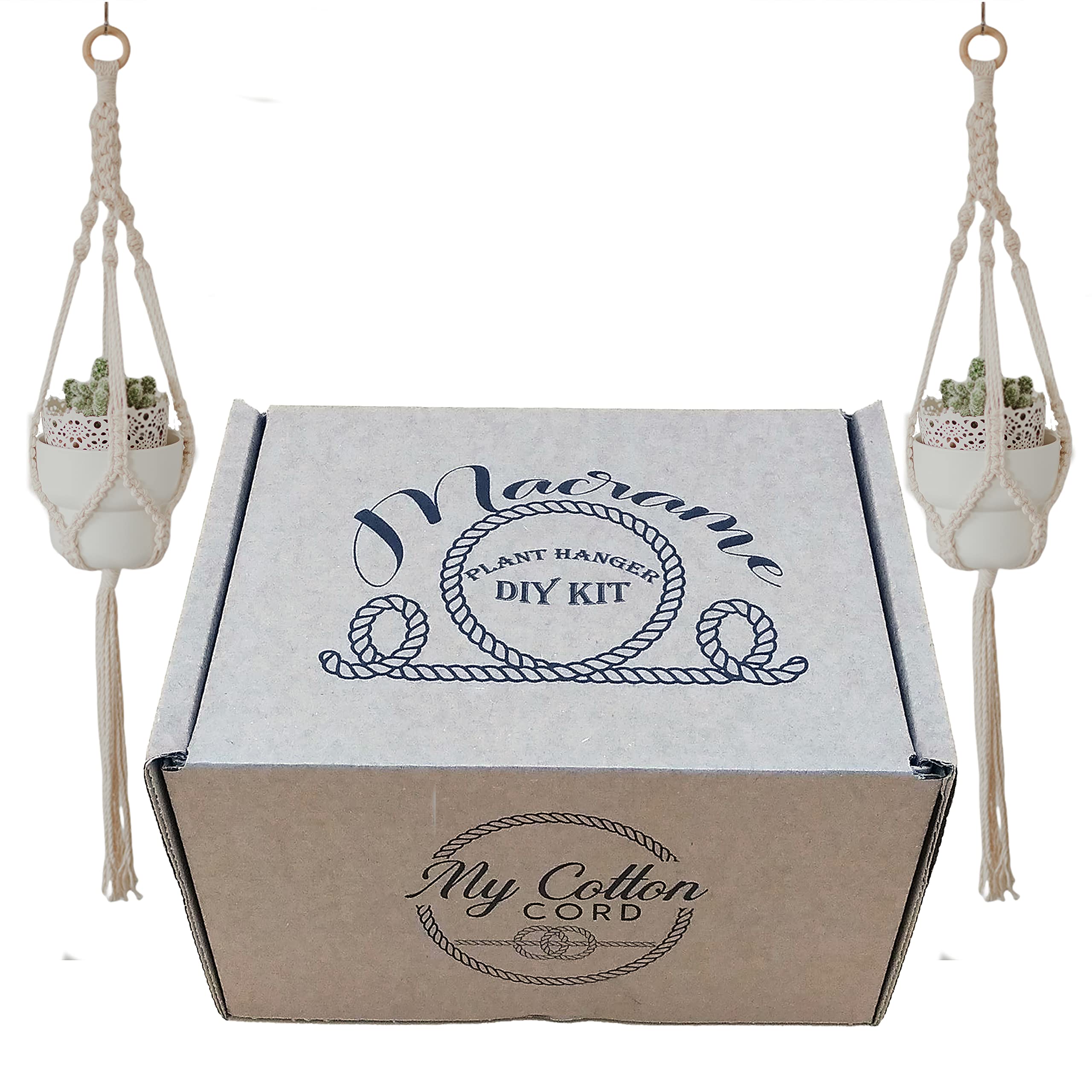 Macrame kit for beginners, 2 pant hangers DIY macrame plant hangers kit, craft kit for beginners – 100% cotton cord 3mm ply Natural colour, plant lover gift, home décor