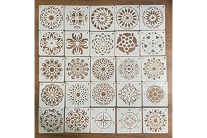 Washable Reusable Mandala Stencils 48pcs, PET Hollow-Out Templates for Wall Art & DIY Handcrafting White