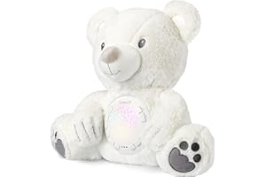 BELLOCHIDDO Baby Sleep Soother, Mom's Heartbeat Lullabies Soothing Sounds White Noise Machine, Auto-Off Timer Night Light Projector, Unique Gifts for Babies, Stuffed Animal Toys (Polar Bear)