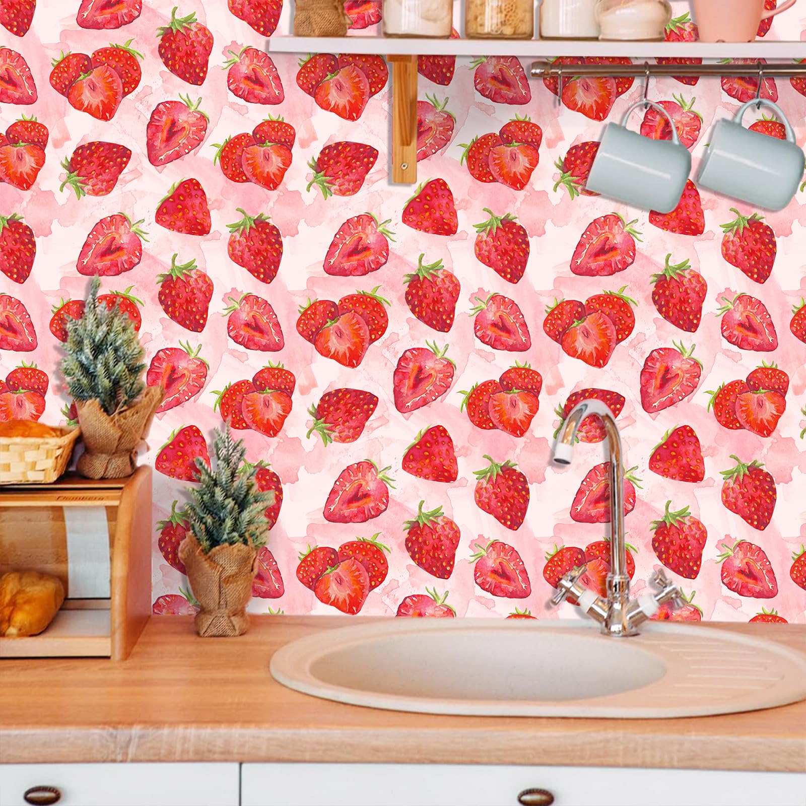 kokolap Watercolor Strawberry Peel and Stick Wallpaper Strawberry ...