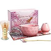 Matcha Whisk Set,Includes Matcha Bowl, Matcha Whisk and Holder, Bamboo Scoop, Scoop Rest, Sifter and Tea Towel, Ceremony Matcha Tea Making Tools