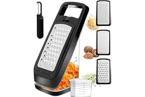 BASSWOOD Cheese Grater with Container - Box Grater Cheese Shredder Lemon Zester Grater - Cheese Grater with Handle - Graters 