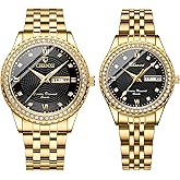 FANMIS His and Hers Couples Watches for Men and Women Stainless Steel Pair Watch Business Waterproof Quartz Analog Watch Valentines Day Gifts for Lover