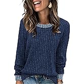 WIHOLL Long Sleeve Shirts for Women Lightweight Sweaters Fall Outfits 2026 Color Block Winter Clothing Dressy Casual Soft