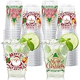Jhfinely 50 Pcs Christmas Party Cups, 12 oz Merry Christmas Clear Plastic Cups, Santa Claus Disposable Drinking Cup for Cold Beverage Ice Cream Snacks Xmas Winter Holiday Party Supplies