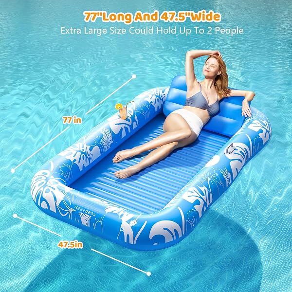 INFLATABLE TANNING POOL LOUNGER FLOAT WITH SPRINKLER, 77″ X 48″ POOL FLOATS ADULT WITH PILLOW, 6 IN 1 SUNTAN TUB RAFT FLOATIE WITH DRINK HOLDER SUNBATHING WATER LOUNGE