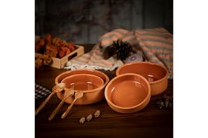 LUKSYOL Clay pot for cooking - Handmade round oven tajine Microwave & Safe 100% Natural earthenware Eco friendly terracotta pots Mexican Indian Korean moroccan Dishes, 4 Pack