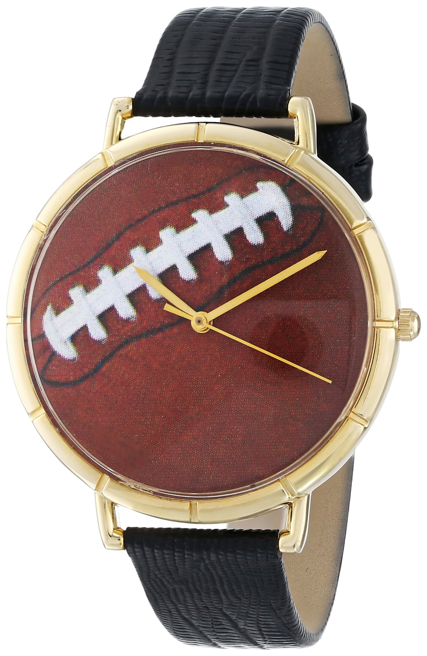 Whimsical Watches Football Lover Black Leather and Goldtone Photo Unisex Quartz Watch with White Dial Analogue Display and Multicolour Leather Strap N-0840017