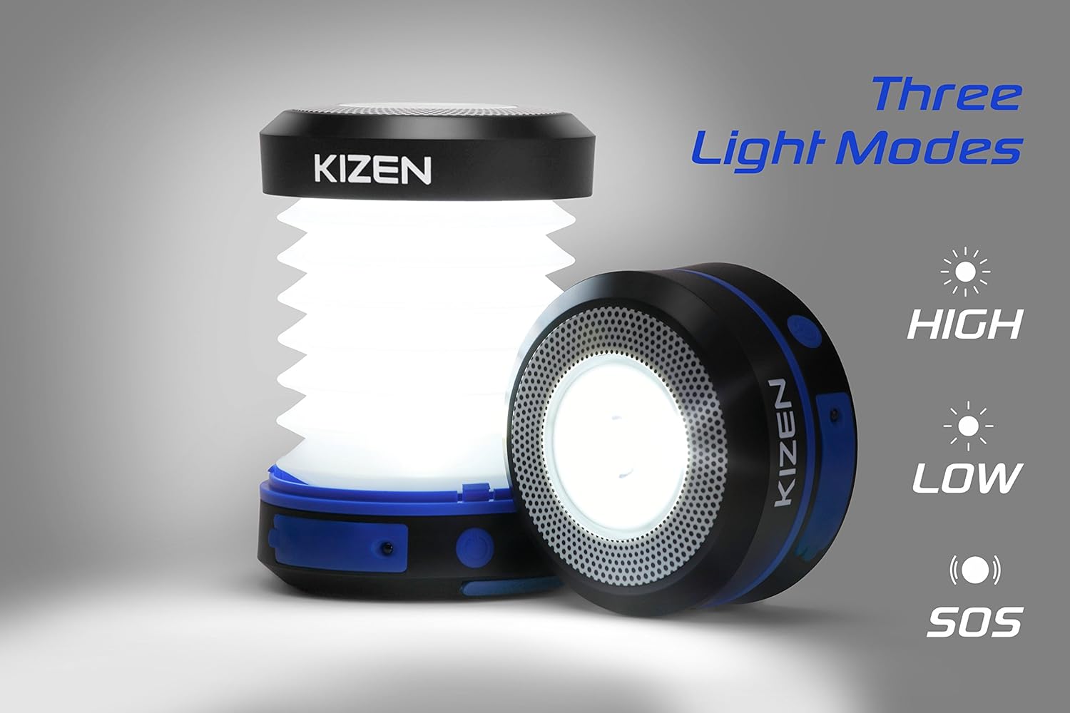 Kizen Solar Powered LED Camping Lantern - Solar or USB Chargeable, Collapsible Space Saving Design, Emergency Power Bank, Flashlight, Water Resistant. for Outdoor Night Hiking Camping Lawn!: Sports & Outdoors