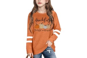 VVNTY Thanksgiving Shirt for Kids: Boys Girls Thankful Grateful Blessed T Shirt Fall Long Sleeve Tops 5-14y