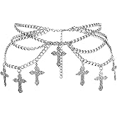 Ayliss Gothic Cross Waist Chain Belt Goth Punk Belt Pearl Beaded Belly Emo Y2k Grunge Accessories for Halloween Cosutme