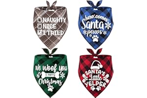 REMIFA 4 Pack Christmas Dog Scarves - Plaid Triangle Bandanas for Small to Large Dogs and Cats - Holiday Pet Accessories Gift Set
