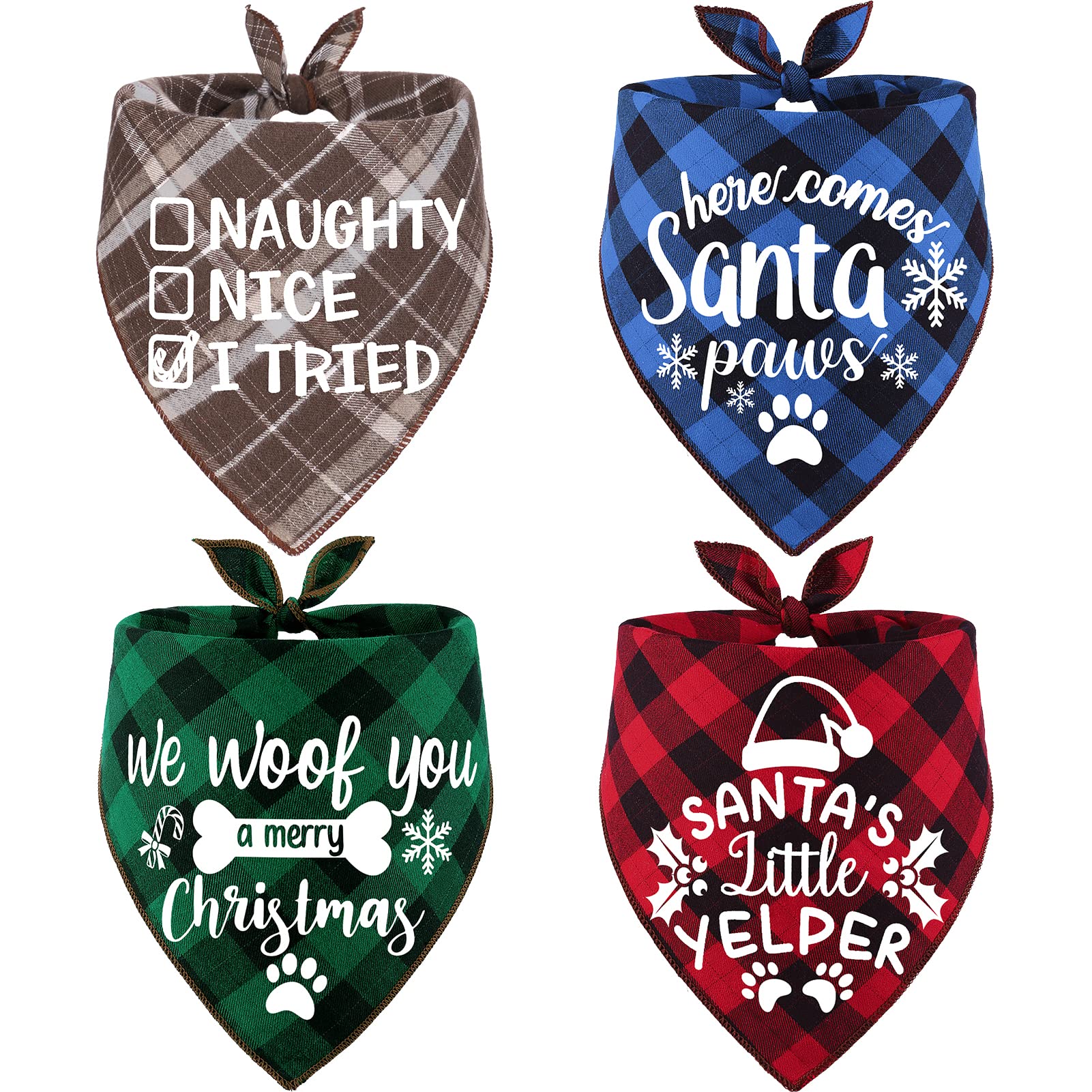 Photo 1 of **only three**4 Pack Christmas Dog Scarves - Plaid Triangle Bandanas for Small to Large Dogs and Cats - Holiday Pet Accessories Gift Set