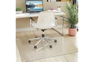 VSAR House 55"x46" Tempered Glass Chair Mat, Heavy Duty Glass Office Floor Mat for Carpet or Hardwood Floors, with Non-Slip Pads, Round Corner and Polished Edge, Effortless Rolling, Thick 1/5"