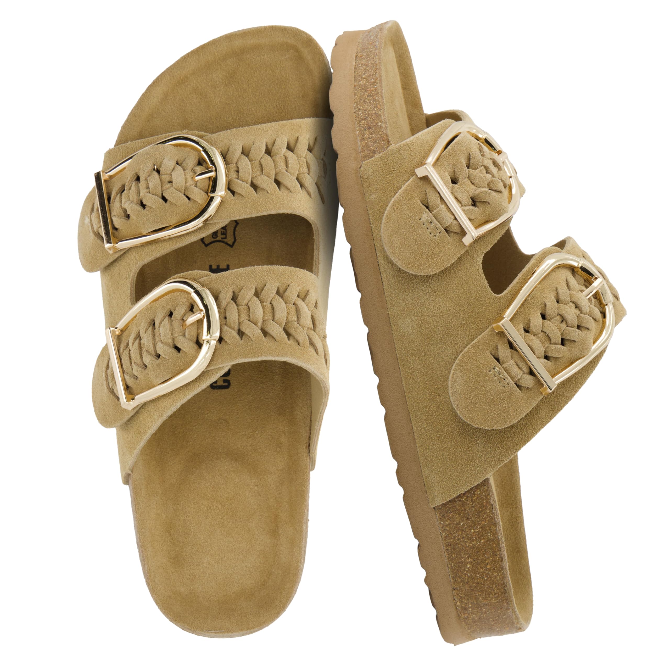 CUSHIONAIRE Cashew Genuine Leather Braided Sandals for Women