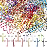 Saypacck 100 Pcs Cross Paper Clips 1.34 x 0.8 Inches Cute Paper Clips Christian Journaling Supplies for Bookmark Study Bible Gifts(Multicolored)