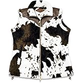 Women's Fuzzy Cow Print Vest Cozy Lightweight Sherpa Fleece Vest for Women Sleeveless Outerwear with Pockets