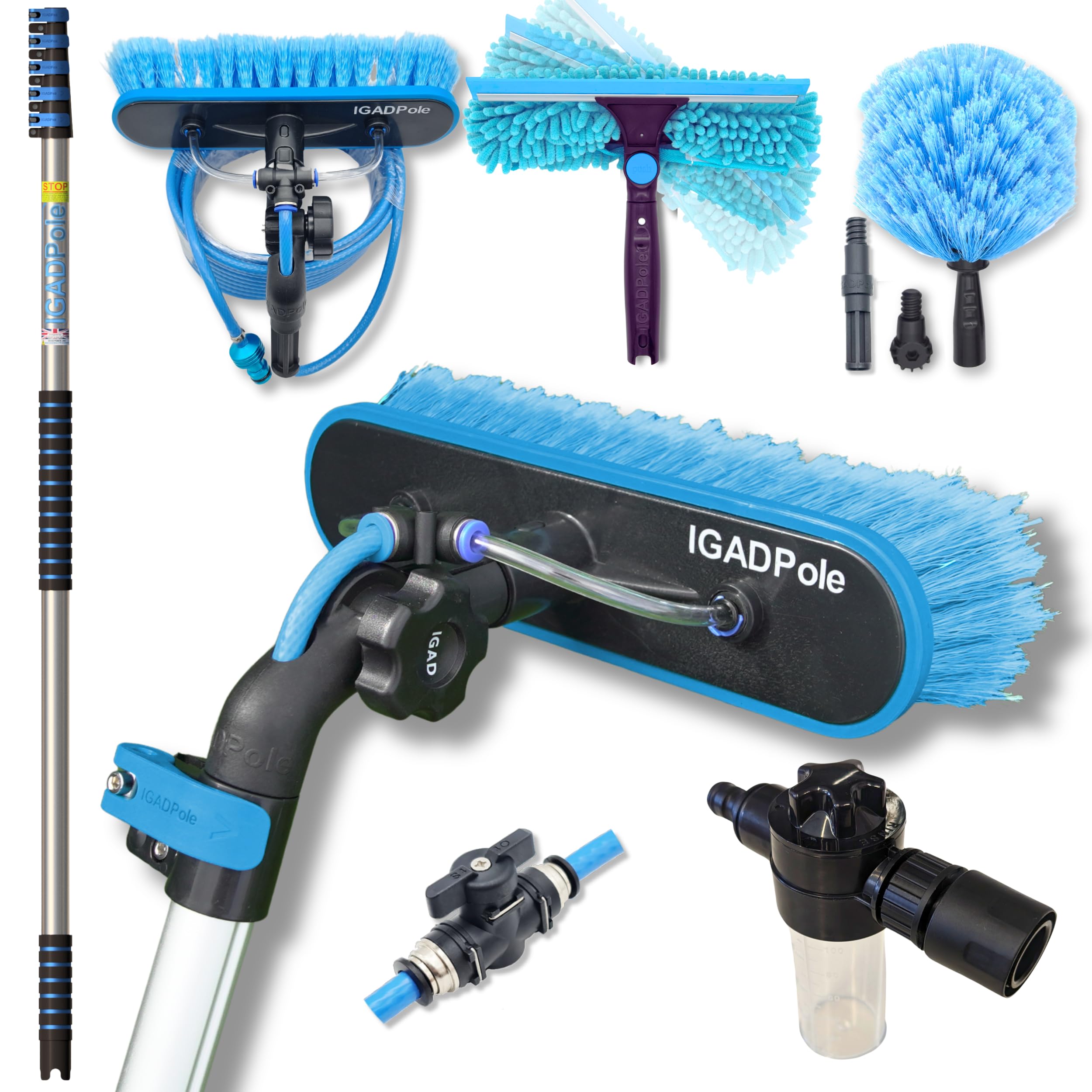 Photo 1 of 26ft IGADPole Washing Kit: Water-fed Brush, Cobweb Duster and 10” Squeegee and Soap Dispenser, with 5-Stage Telescoping Pole 5-20ft Pole