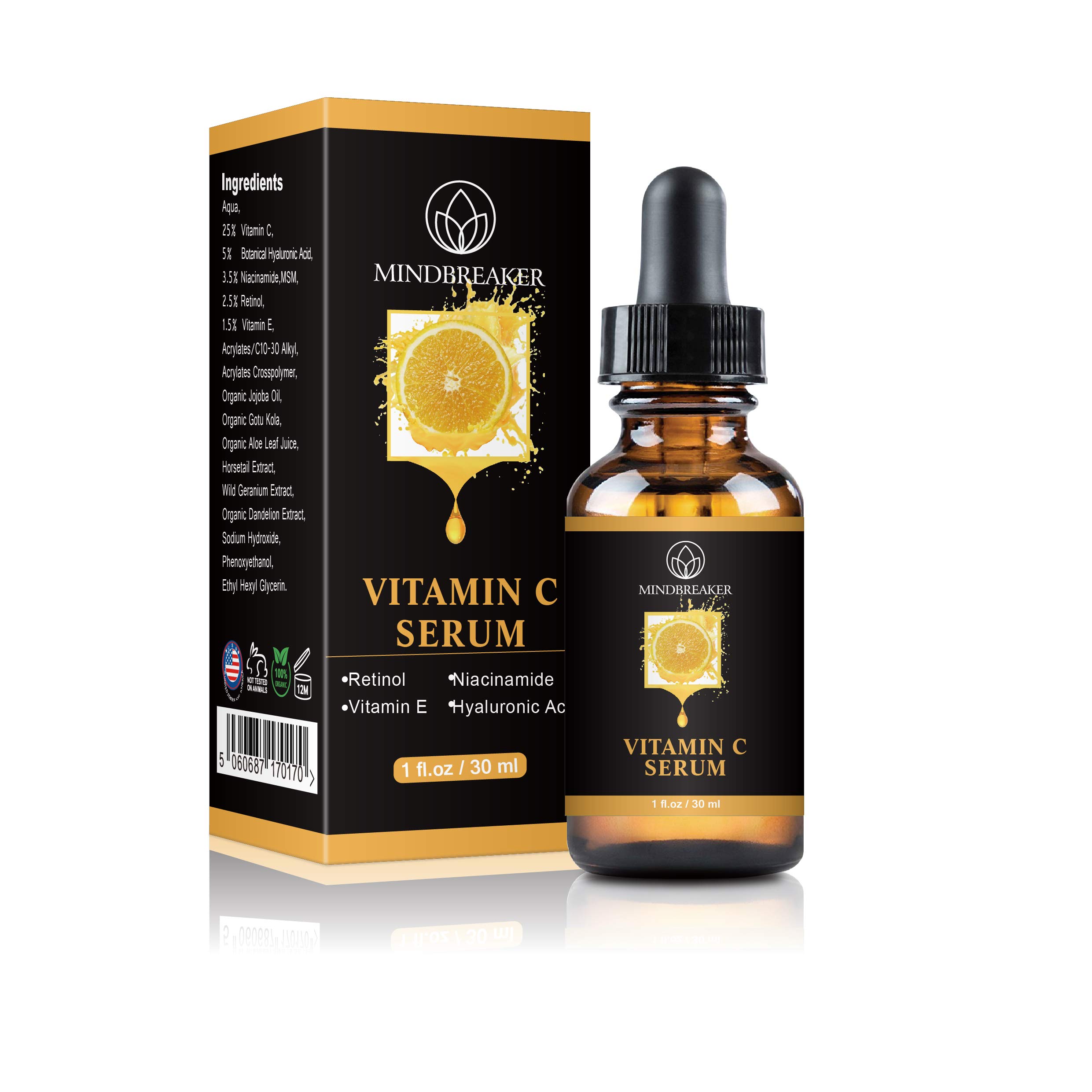 Natural Vitamin C Retinol Serum, New Skin Treatment Formula, Organic Anti Wrinkle Reducer, Moisturizer, Dark Circles, Scar, Organic Skin Care for Face and Eyes (Vitamin C Serum)