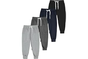 Resinta 4 Pack Toddler and Boys Joggers Sweatpants Cotton Kids Active Pants with Drawstring Casual Athletic Clothes