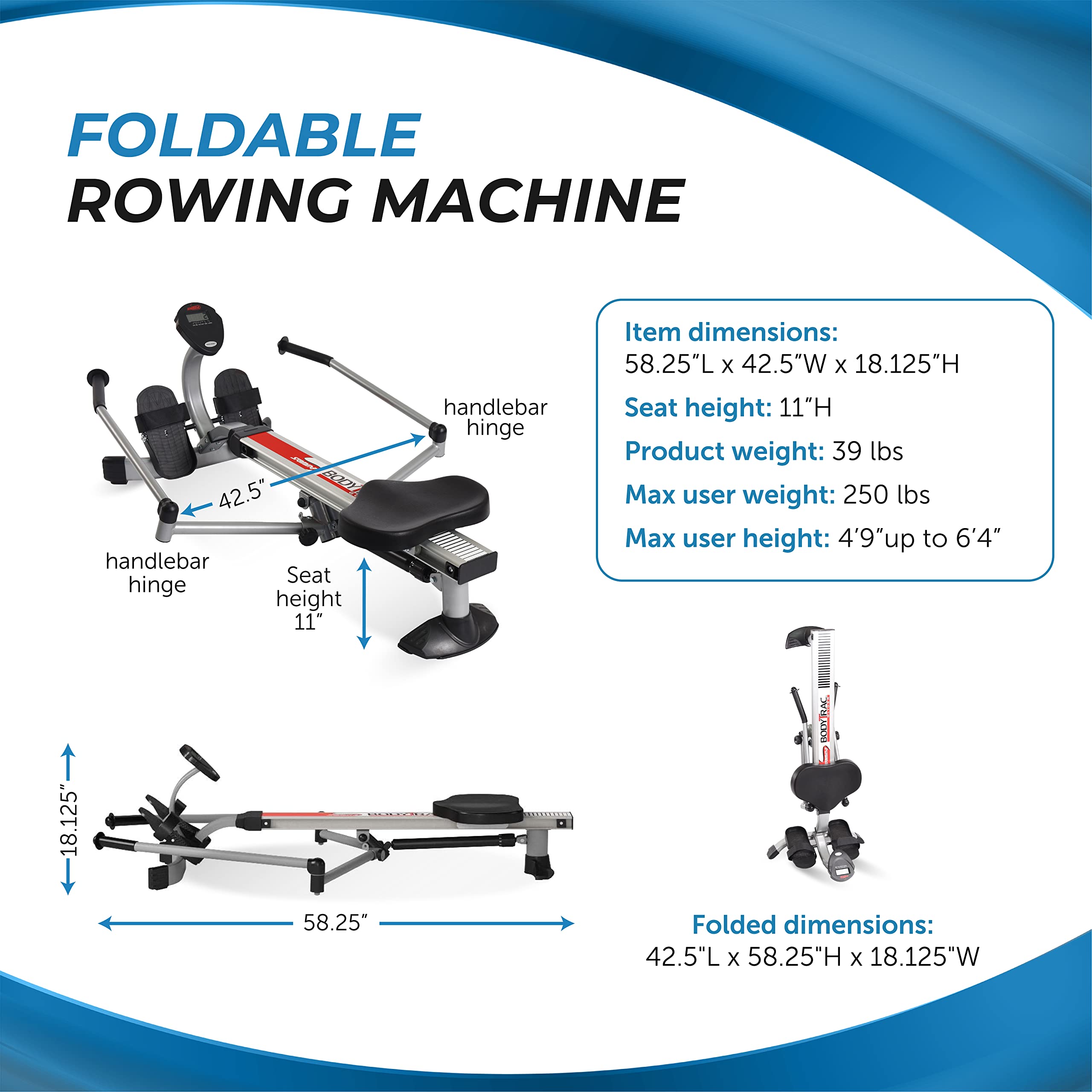 Stamina BodyTrac Glider 1050 Hydraulic Rowing Machine with Smart