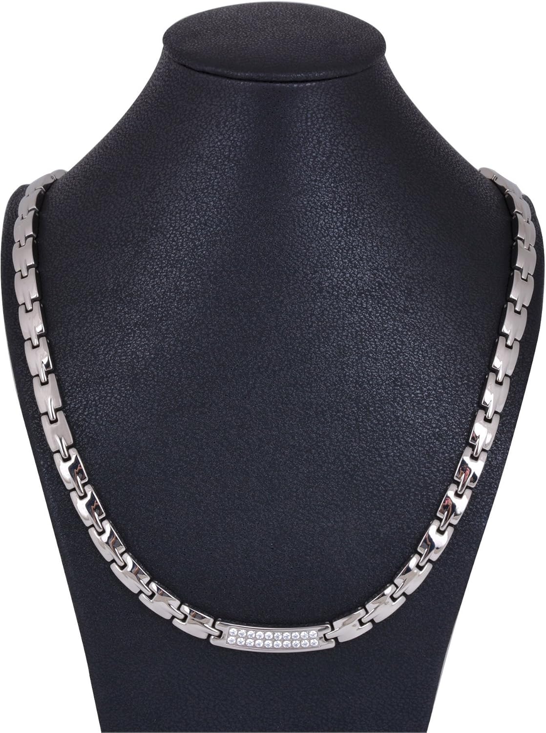 Elegant Titanium Magnetic Therapy Necklace Pain Relief for Neck Arthritis Migraine Headaches Shoulders and Back (Czech Stone Silver), Womens - Width: .25in: Health & Personal Care
