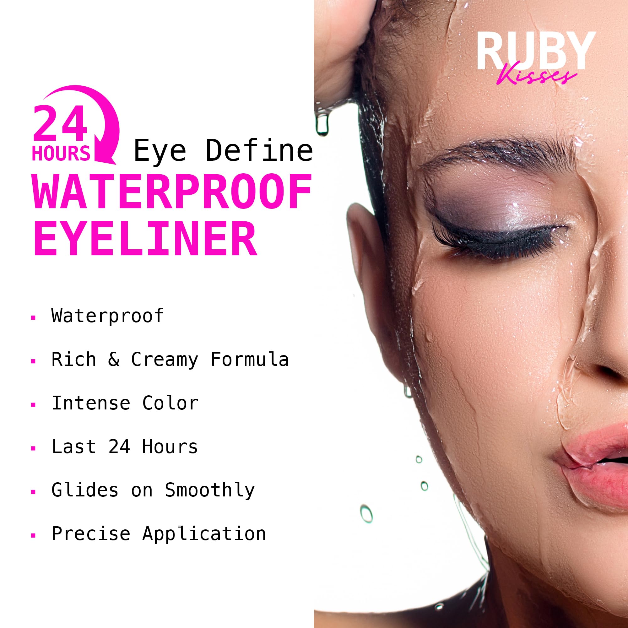 Ruby Kisses Pencil Eyeliner, Retractable Eyeliner, Waterproof, Smudge-Proof Eye Makeup, High Pigmented, 24H Long Lasting Eyepencil (White Out)