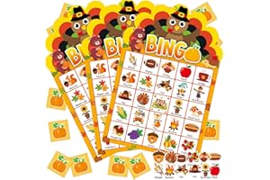 LONFLINESS 39 Pcs Thanksgiving Party Bingo Game for Adults Kids 24 Players Turkey Shaped Bingo Game Cards with Reward Stickers for Family Friends Students Large Group Activities Fall Autumn Festival Party Favors