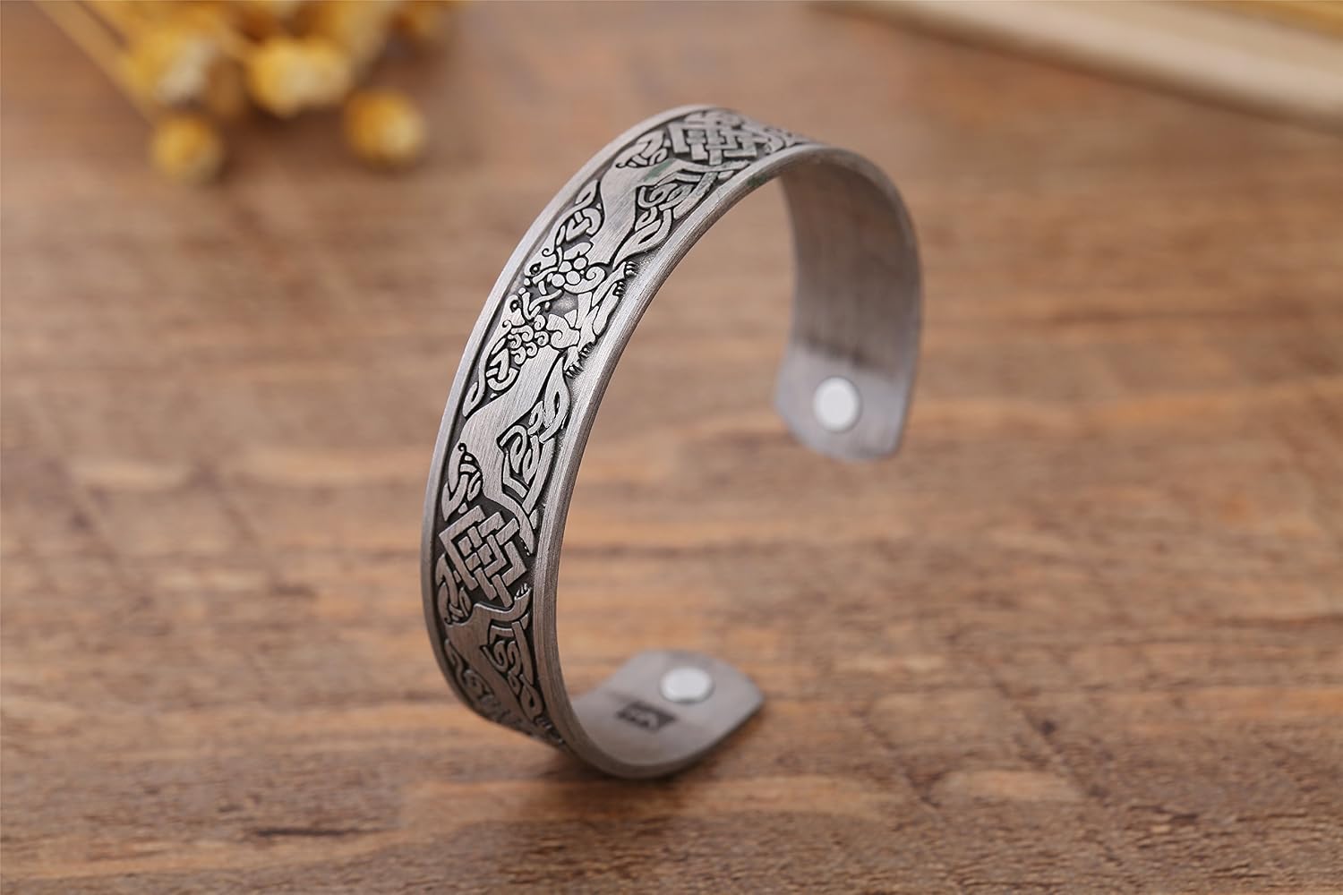 Dawapara Pagan Viking Wolf Fenrir Norse Mythology Celtic Knot Magnetic Health Cuff Bracelet Men Jewelry, alloy - Image 4
