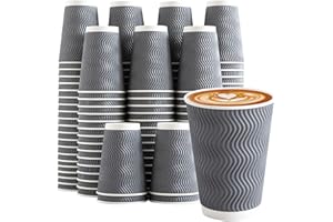 Clawsoff Coffee Cups 12 oz 120 Pack, Corrugated Insulated Ripple Wall Disposable Paper Coffee Cups 12oz, To Go for Hot Beverage or Cold Drinks Office/Home/Cafe/Party/Travel (Gray)