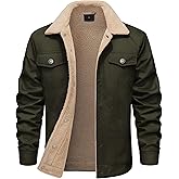 LMHCISO Men's Sherpa Jacket Fleece Lined Cotton Winter Cargo Coat Thick Thermal Warm Trucker Jacket with Multi Pockets