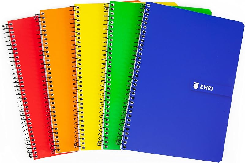 , Cuadernos A5 (4º) Cuadrícula 4x4, Tapa Blanda, 80 Hojas, Pack 5 Libretas, Colores Surtidos