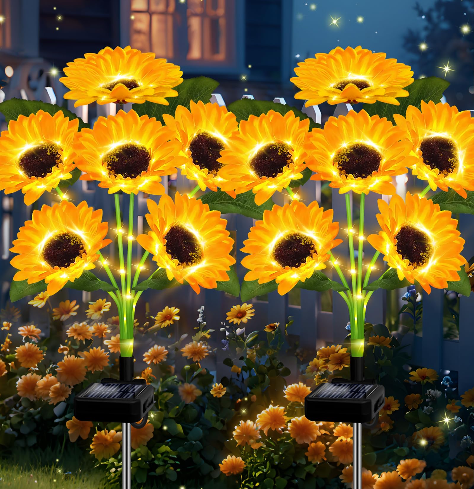 Photo 1 of 2 Pack with 12 Sunflower Solar Lights Outdoor Garden Decor,Solar Flowers Lights Waterproof,Sunflowers Gifts for Mom Women Grandma Birthday,Decorative Stakes Lights for Landscape Yard Patio Lawn